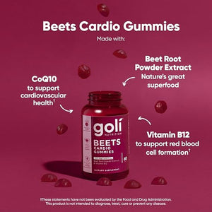Goli Beets Cardio Gummies, CoQ10 & Beet Root, Vegan, 180 Ct (3 Packs of 60)