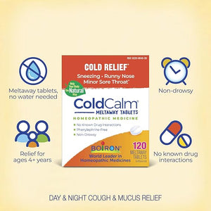 Boiron ColdCalm Tablets, Cold Relief for Sneezing, Runny Nose & Sore Throat, 120 Ct