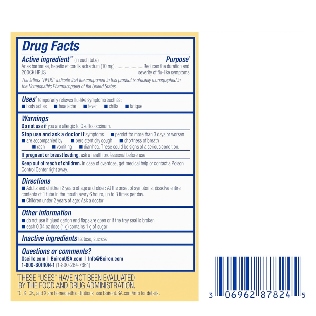 Boiron Oscillococcinum, Flu-Like Symptoms Relief, Body Aches & Chills, 30 Doses