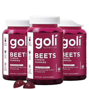 Goli Beets Cardio Gummies, CoQ10 & Beet Root, Vegan, 180 Ct (3 Packs of 60)