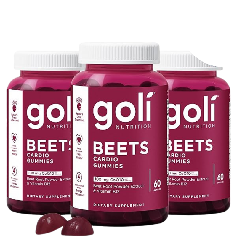 Goli Beets Cardio Gummies, CoQ10 & Beet Root, Vegan, 180 Ct (3 Packs of 60)