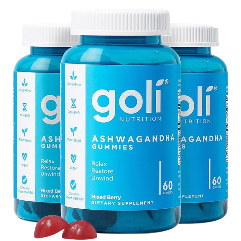 Goli Ashwagandha & Vitamin D Gummies, KSM-66, Mixed Berry, Vegan, 180 Ct (3 Pack)